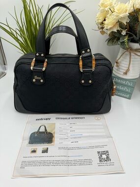 Gucci Vintage GG Monogram Canvas Bamboo Bullet Satchel – Black